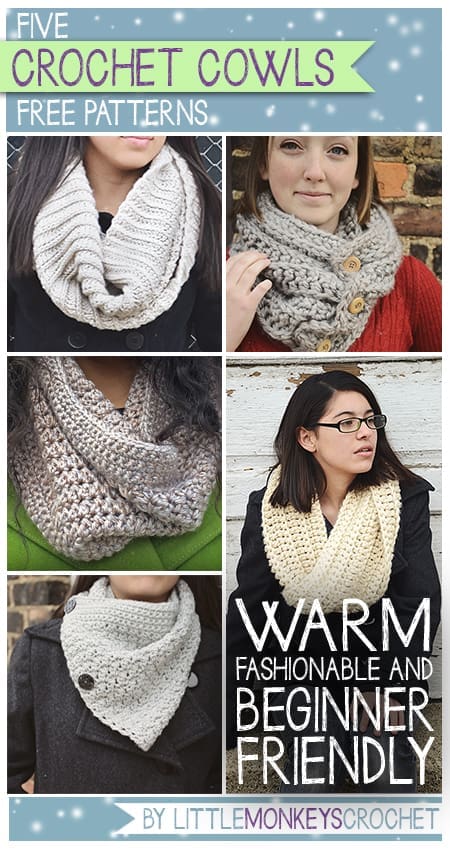 Click for 5 Free Cowl Crochet Patterns | Little Monkeys Crochet