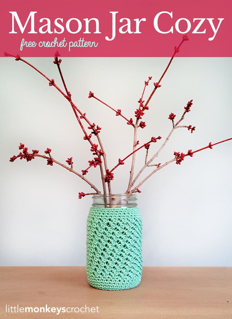 Mason Jar Cozy | Free Crochet Pattern by Little Monkeys Crochet (lwww.littlemonkeyscrochet.com)