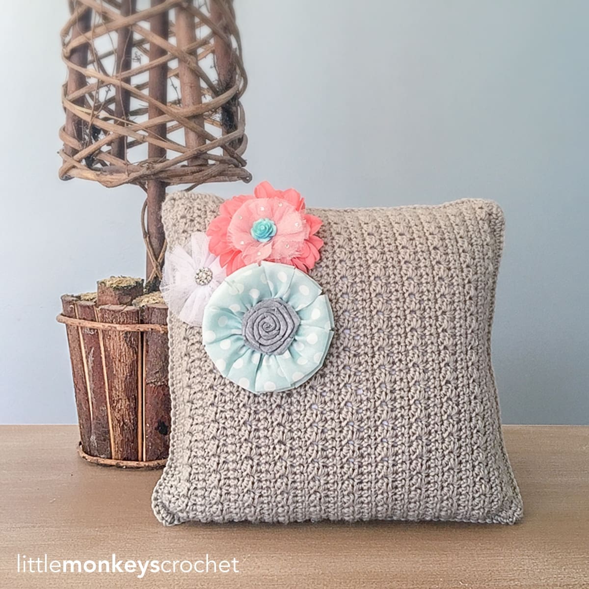 Throw Pillow with Removable Flower Accents